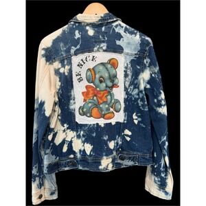 Distressed Bleach Dye Denim Jacket ‎ 1960/Be Nice Patch Size Large
